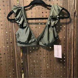 NWT Missguided Frill Shoulder Detail Bikini Top Dark Green Olive‎ Size US 4